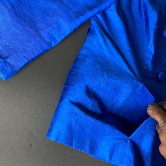 Vintage Custom Made Blue Raw Silk Jacket and Skirt Suit - Picture 13 of 17